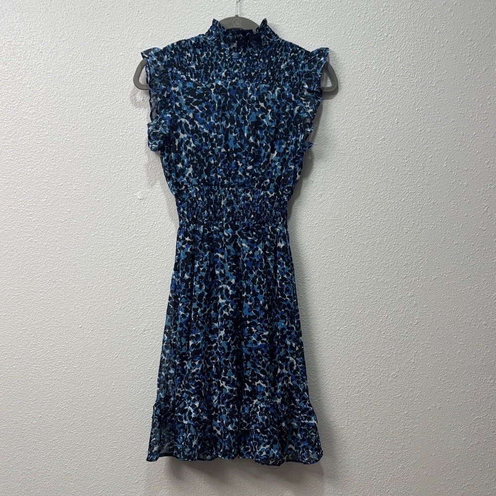 Aqua Kids Mini Dress in Blue and Black Pattern